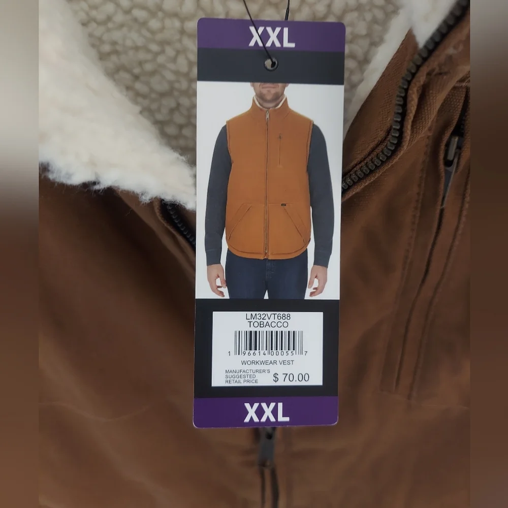 NWT Lee Men's 2X Tan Faux-Sherpa-Lined Workwear Vest Durable Canvas